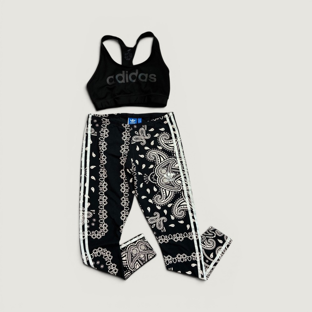 Adidas bundle Activewear Set Women M Black Paisley Leggings Sports Bra 2pc